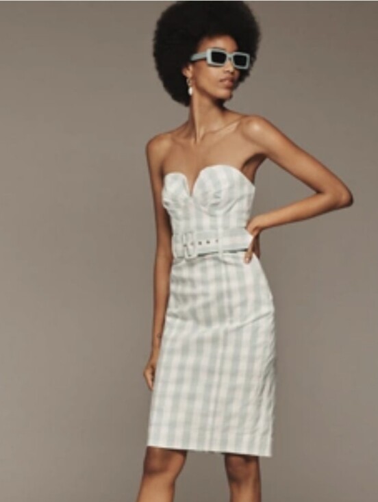 Anthropologie Dresses & Skirts - NWT Anthropologie Light Blue and White Gingham Strapless Dress with Belt
